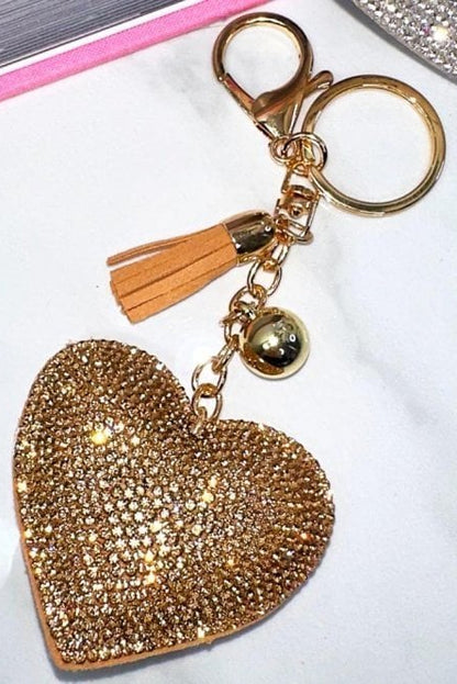 Crystal Padded Heart Keyring Gold designed with crystal embellishment