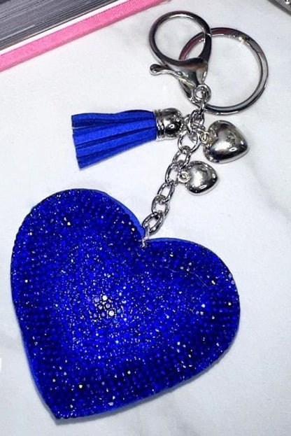 Crystal Padded Heart Keyring Electric Blue finished with crystal embellishment