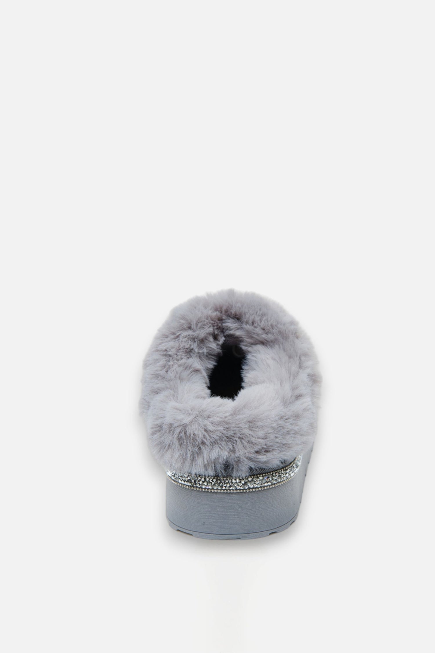 Crystal Trim Soft Touch Slippers Grey, featuring quilted faux suede