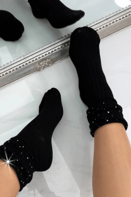 Sparkly Diamond Glow Knee-High Slouch Socks Black featuring soft, comfortable ribbed knit fabric for a perfect fit