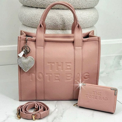 Faux Leather Medium Tote Bag Baby Pink, featuring fully lined with secure zip pocket