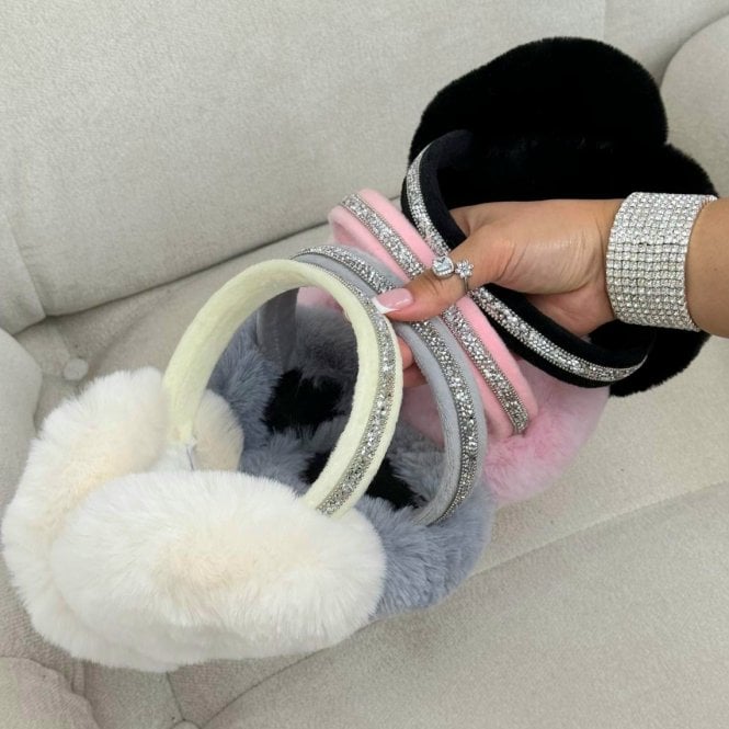 Sparkly Crystal Fluffy Faux Fur Ear Muffs Set of 3 Gift Set Bundle. The must-have accessory set for the season,
