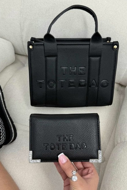 Faux Leather Medium Tote Bag Black &amp; Sparkly Tote Purse Black Bundle, perfect for gifting.