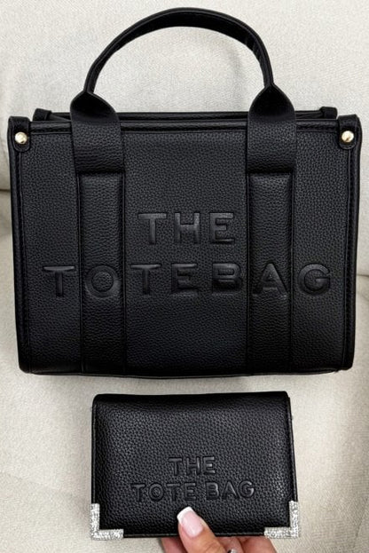 Faux Leather Medium Tote Bag Black &amp; Sparkly Tote Purse Black Bundle, featuring a faux leather finish.