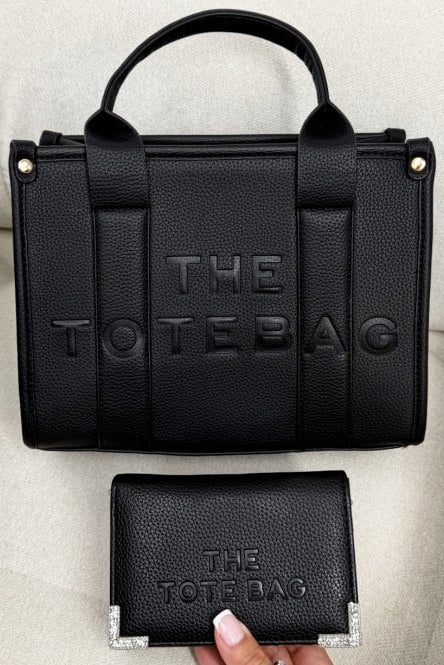Faux Leather Medium Tote Bag Black