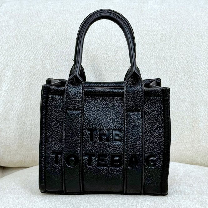 Faux Leather Mini Tote Bag Black, with emphasis on small Tote (perfect for daily essentials)