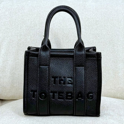 Faux Leather Mini Tote Bag Black, with emphasis on small Tote (perfect for daily essentials)