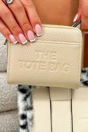 Zip Up Tote Bag Purse Beige designed with faux Leather