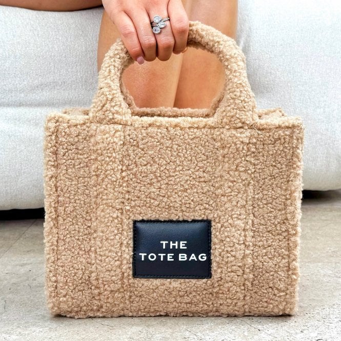 Classic Teddy Medium Tote Mocha &amp; Zip Up Tote Bag Purse Black Bundle, with emphasis on dimensions - approx 20cm tall, 27cm wide, 9.5cmdeep.
