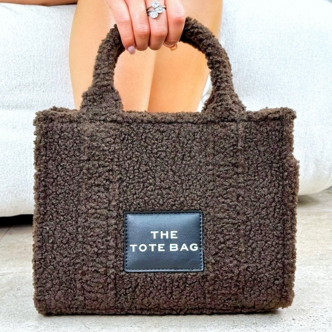 Classic Teddy Medium Tote Coffee Brown &amp; Zip Up Tote Bag Purse Black Bundle, with emphasis on dimensions - approx 20cm tall, 27cm wide, 9.5Â¢m deep.
