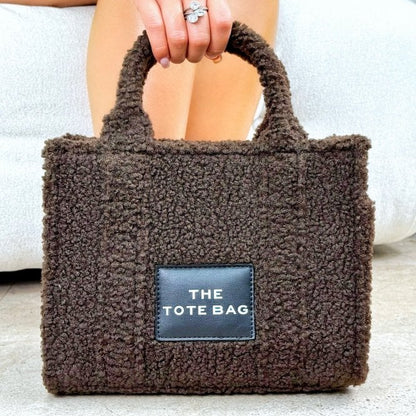 Classic Teddy Medium Tote Coffee Brown &amp; Zip Up Tote Bag Purse Black Bundle, with emphasis on dimensions - approx 20cm tall, 27cm wide, 9.5Â¢m deep.