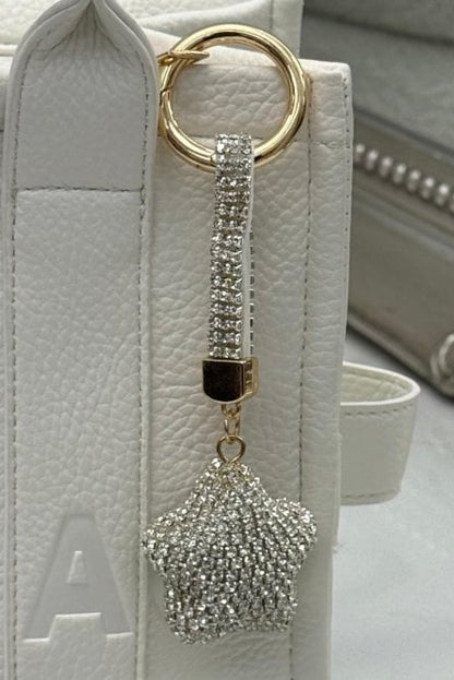 Crystal Silver Diamante Star Bag Charm Keyring
