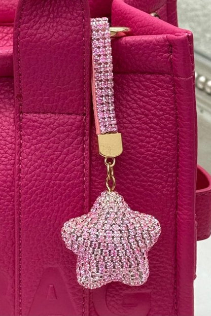 Crystal Pink Diamante Star Bag Charm Keyring