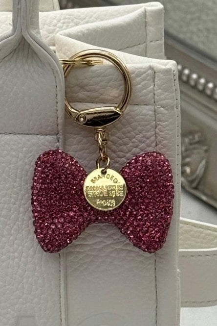 Crystal Pink Diamante Bow Bag Charm Keyring