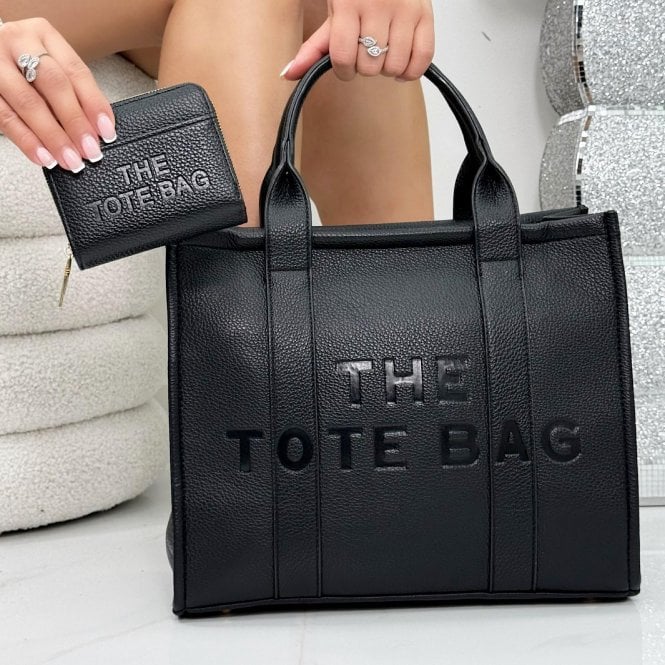 Faux Leather Large Tote Bag Black, showcasing a compact tote silhouette (perfect for daily essentials).