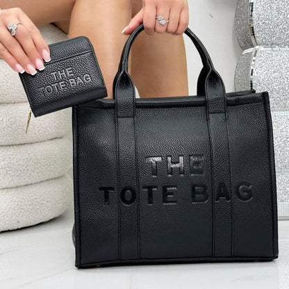 Faux Leather Large Tote Bag Black, showcasing a compact tote silhouette (perfect for daily essentials).