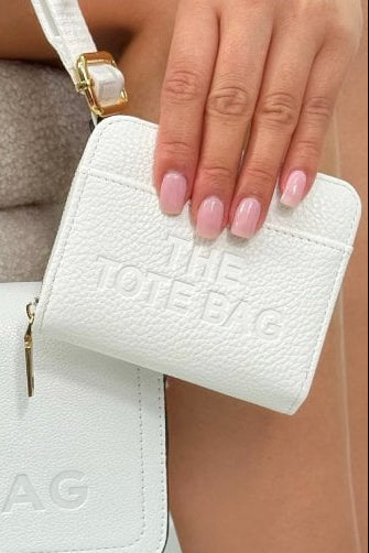 Zip Up Tote Bag Purse White featuring faux Leather