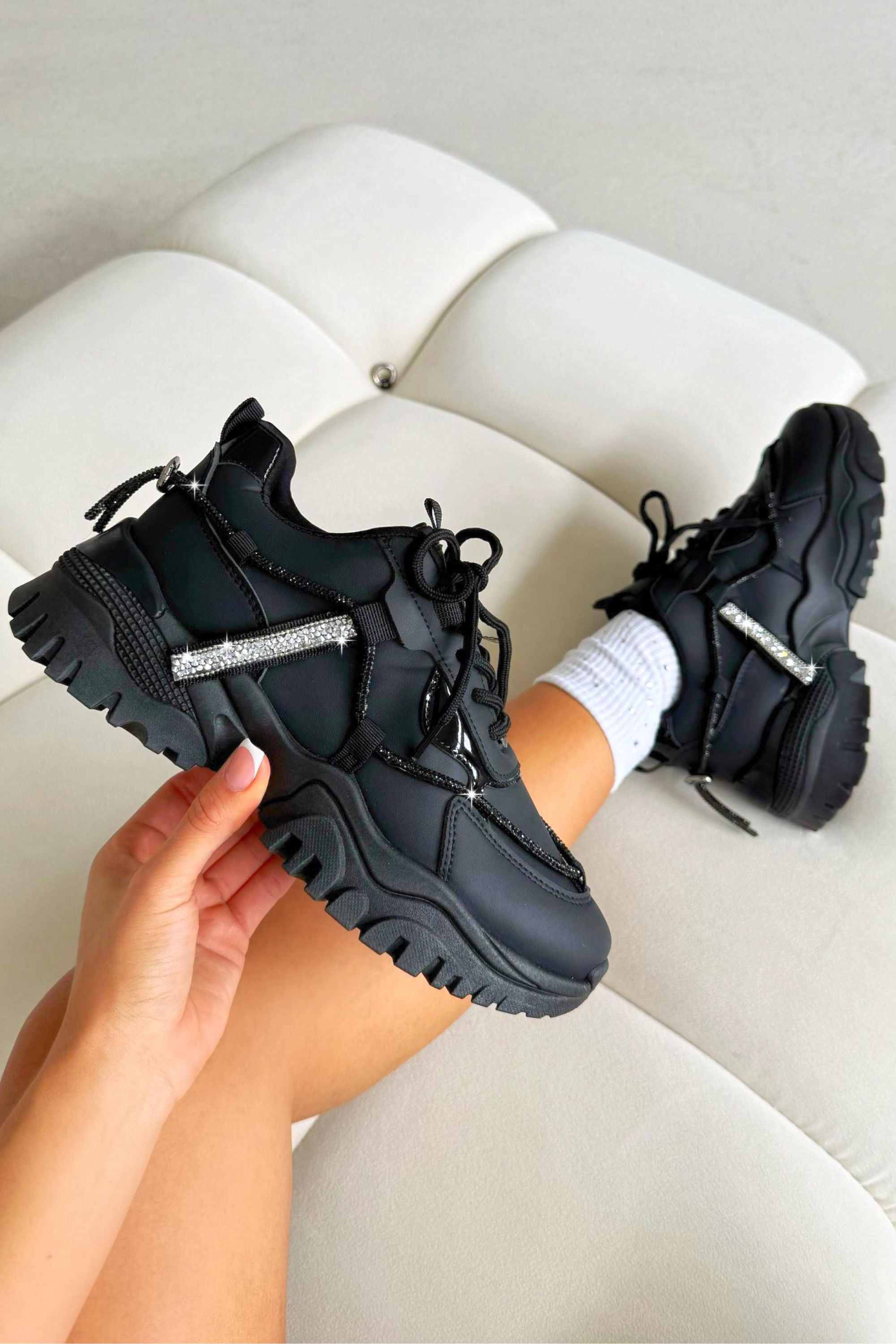 Crystal Track Luxe Chunky Trainers Black