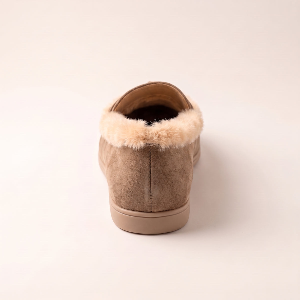 Mollie Faux Suede Fur Lined Flat Penny Detail Moccasin Loafers Mocha