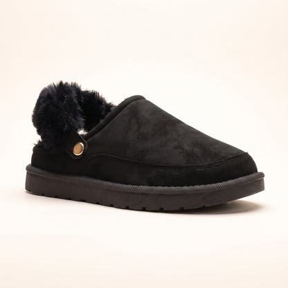 Sasha Faux Suede Fur Lined Mule Slippers Black
