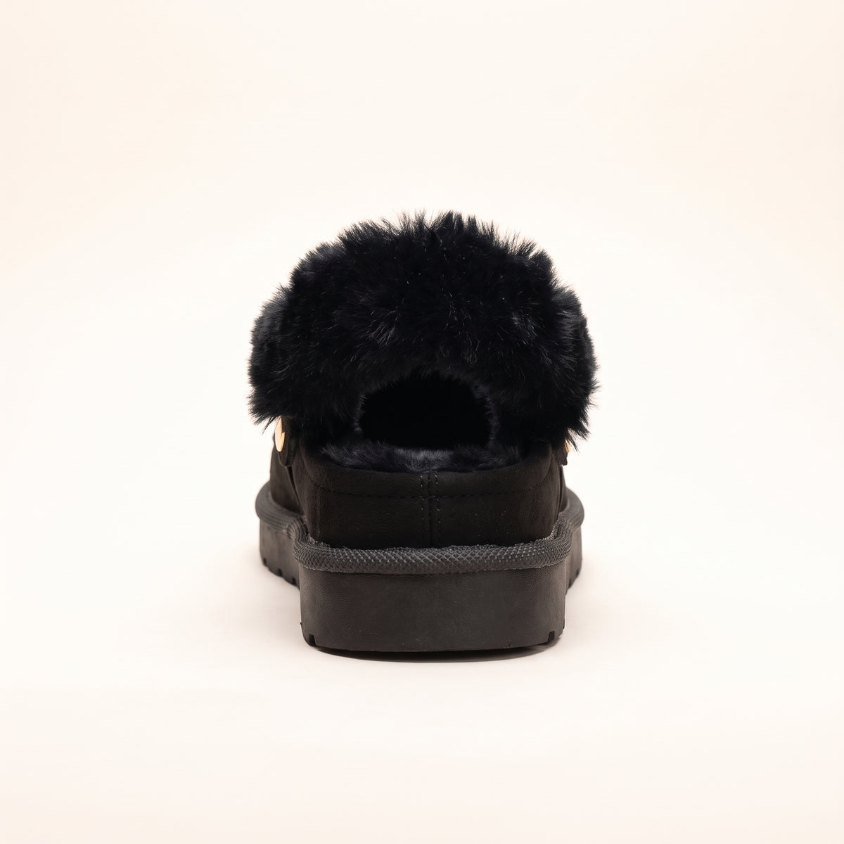 Sasha Faux Suede Fur Lined Mule Slippers Black