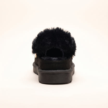 Sasha Faux Suede Fur Lined Mule Slippers Black