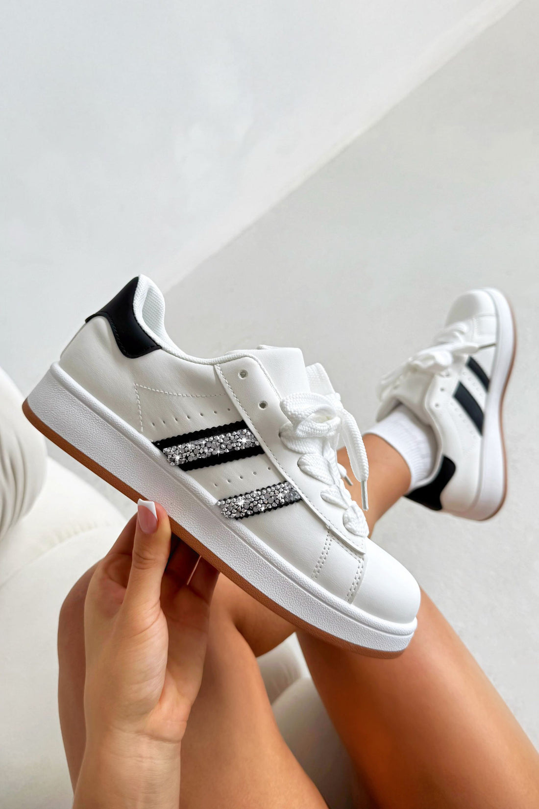 Crystal Stripe Trainers Limited Edition White finished with twin crystal embellished side stripes
