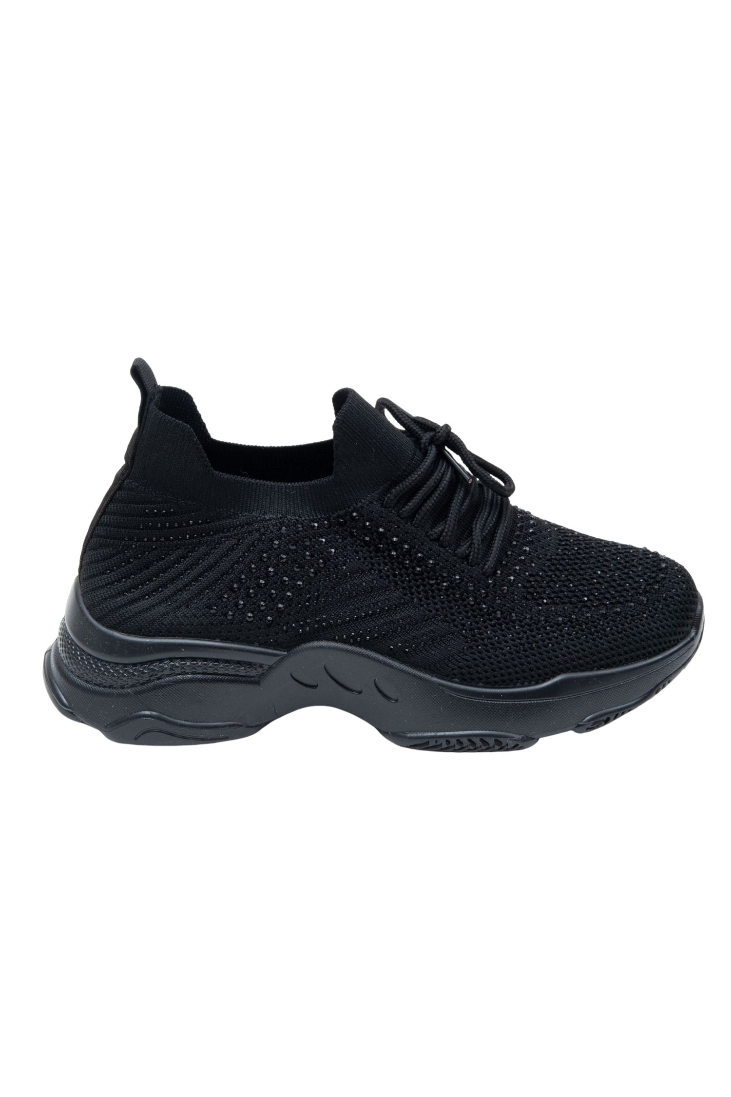 Crystal Comfort Flexi Trainers Black, showcasing crystal Embellishment