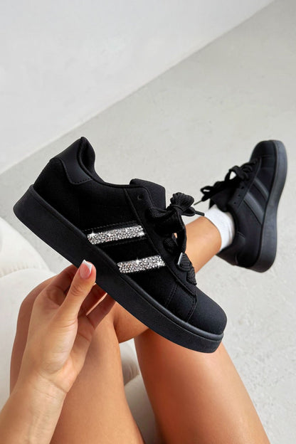 Crystal Stripe Trainers Exclusive Edition All Black designed with twin crystal embellished side stripes