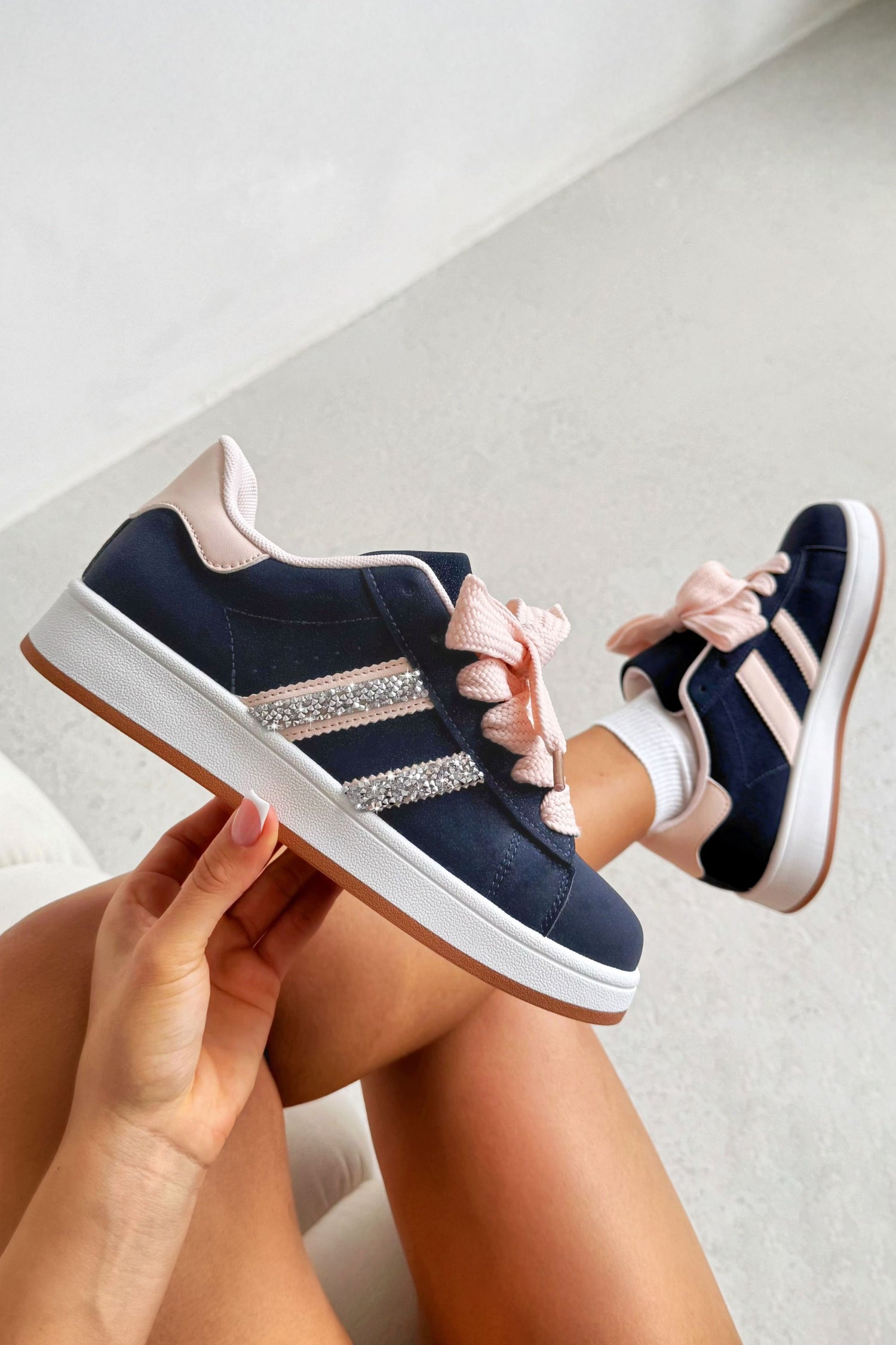 Crystal Stripe Trainers Limited Edition Navy finished with twin crystal embellished side stripes