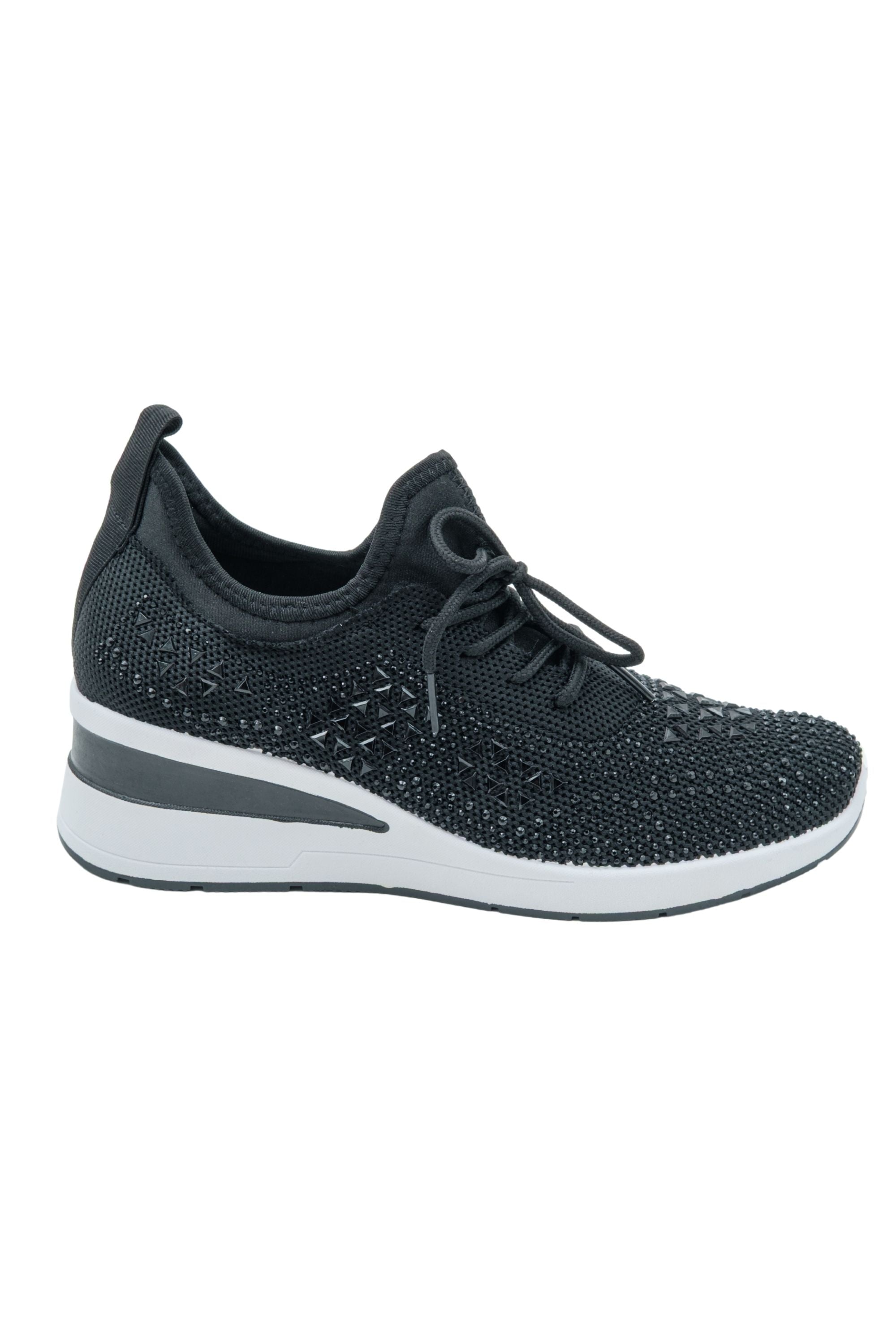 Crystal Stretch Comfort Wedge Trainers Black, drawing attention to stretchy
