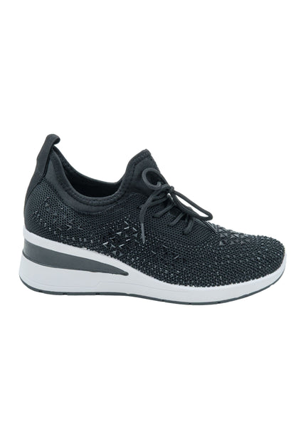Crystal Stretch Comfort Wedge Trainers Black, drawing attention to stretchy