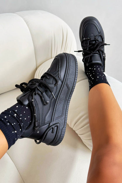 Crystal Spark Trainers Black featuring chunky sole with layered panel detailing