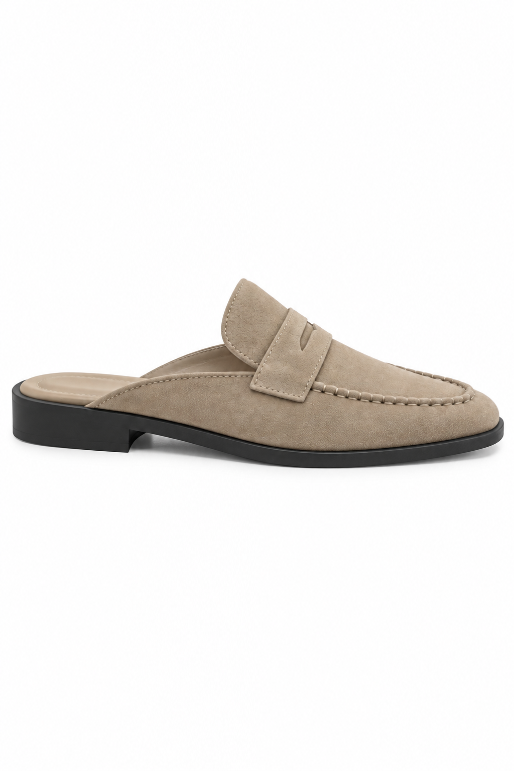 Margot Faux Suede Open Back Mule Loafers Taupe