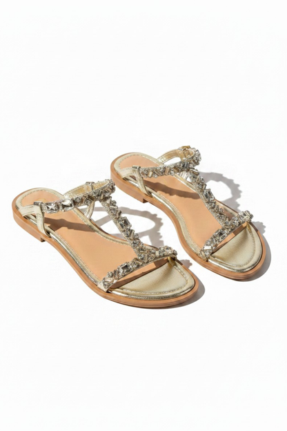 Crystal Enchanted Daydream T-Bar Sandals Gold