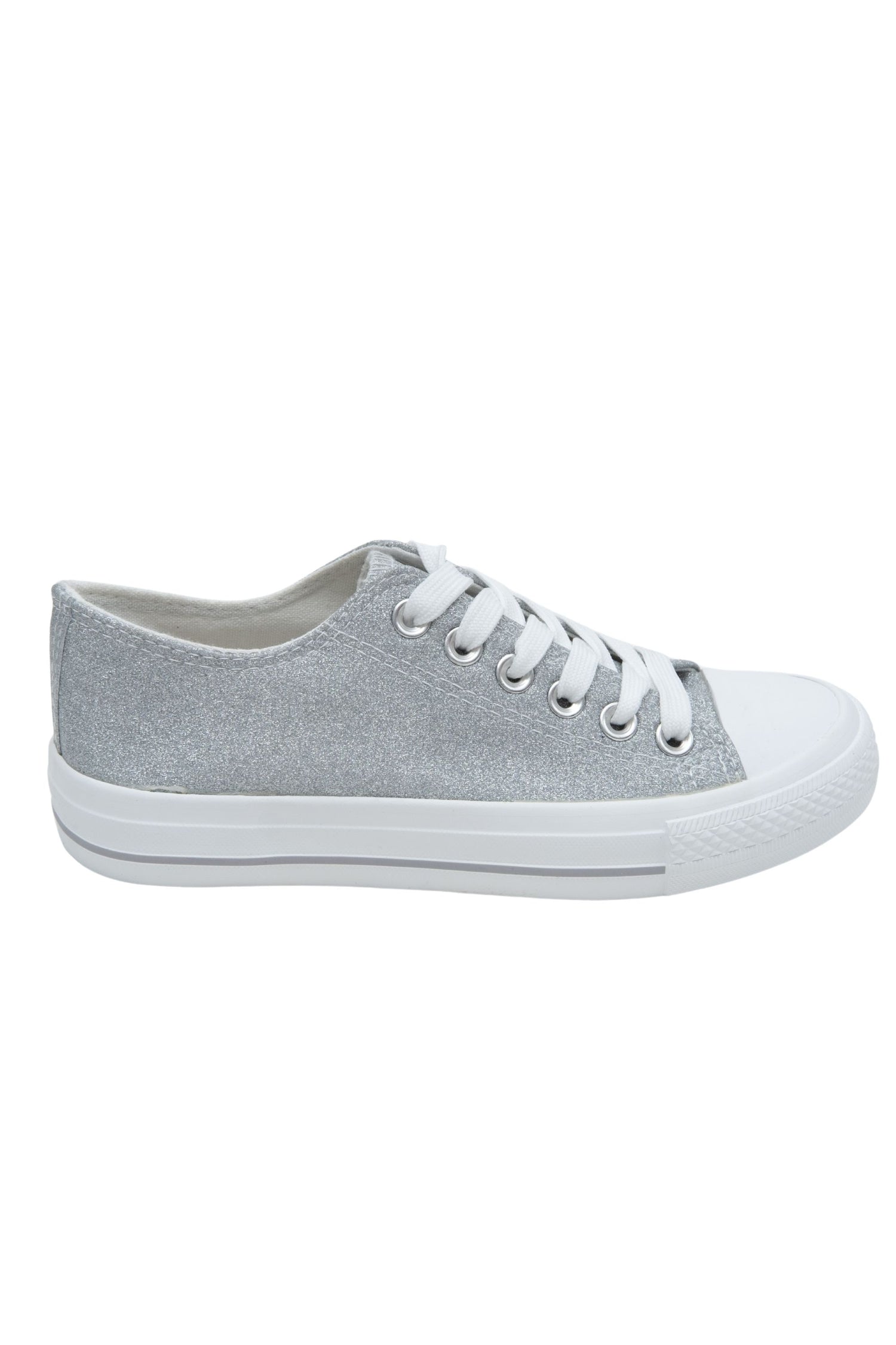 Sparkly Glitter Canvas Trainers Silver, showcasing glittery canvas upper