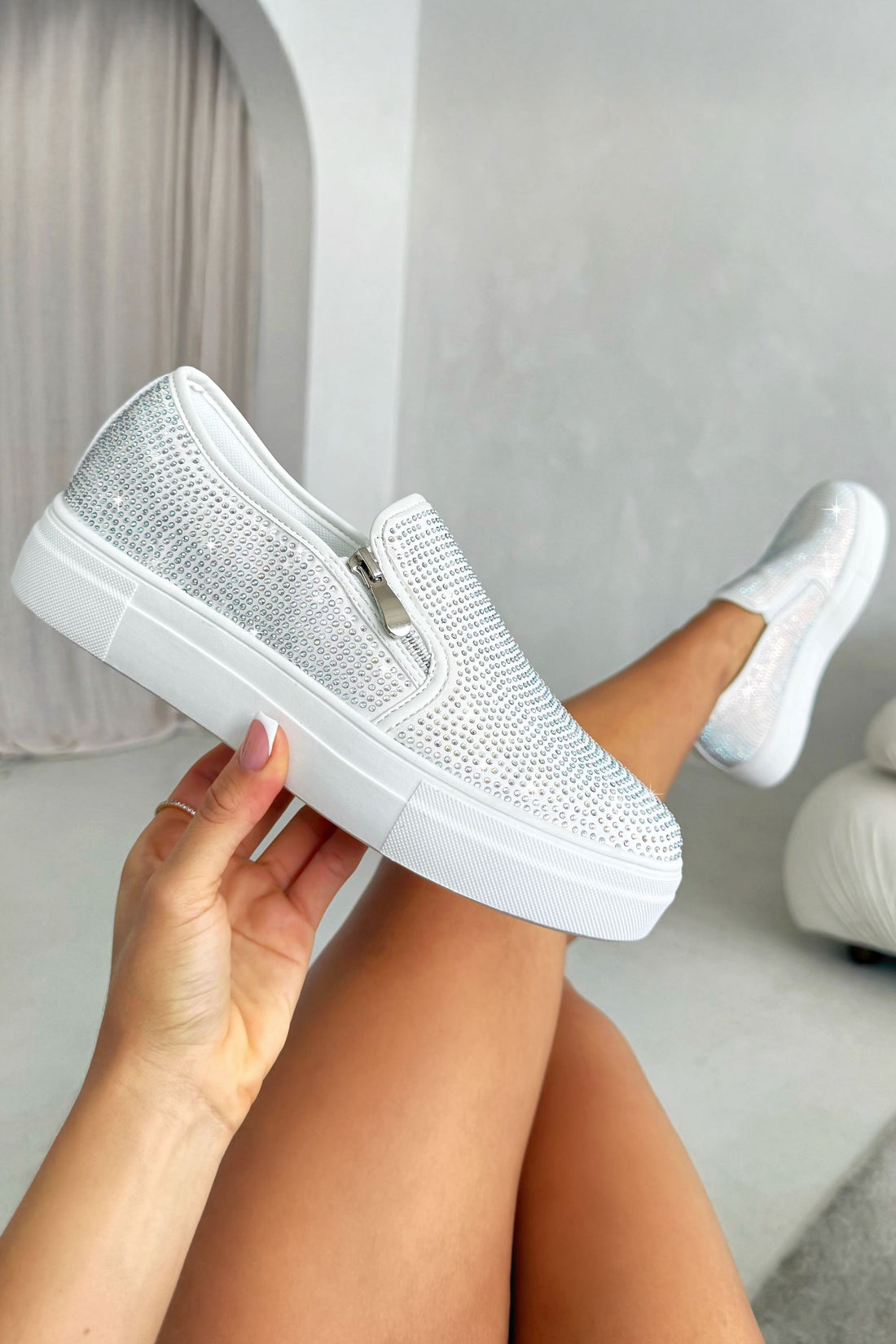 Crystal Deluxe Zip Pumps Limited Edition Trainers White