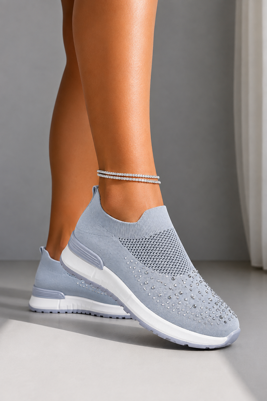 Sparkle Contrast Motion Stretch Sock Slip On Trainers Grey