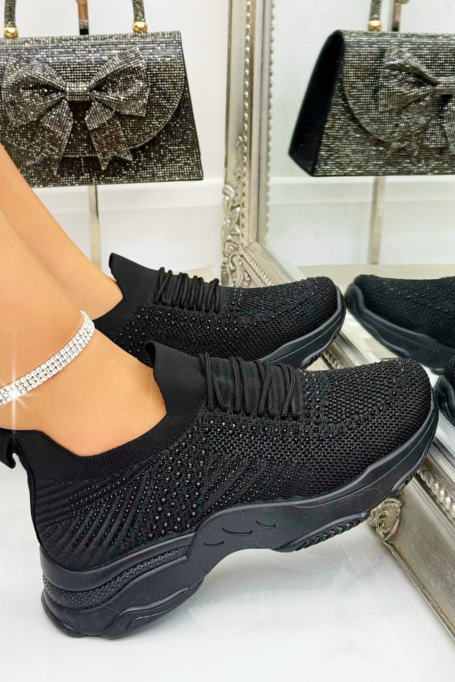 Crystal Comfort Flexi Trainers Black