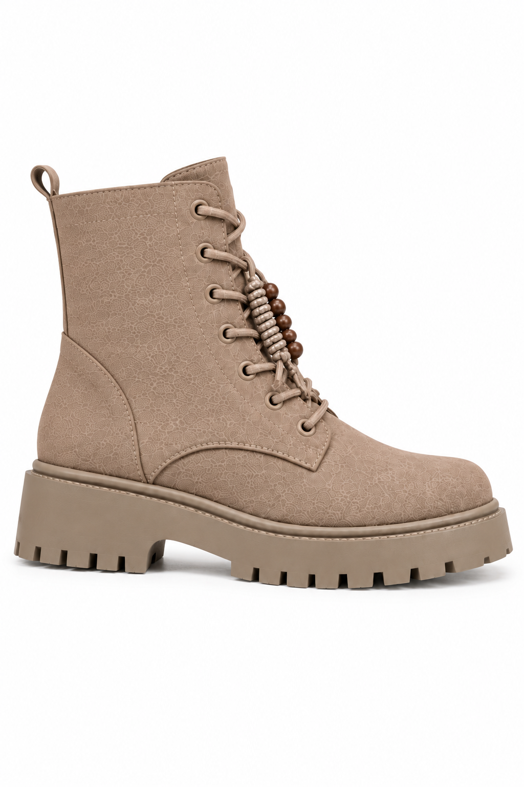 Dakota Comfort Lace-Up Chunky Faux Suede Zip Up Biker Boots Nude
