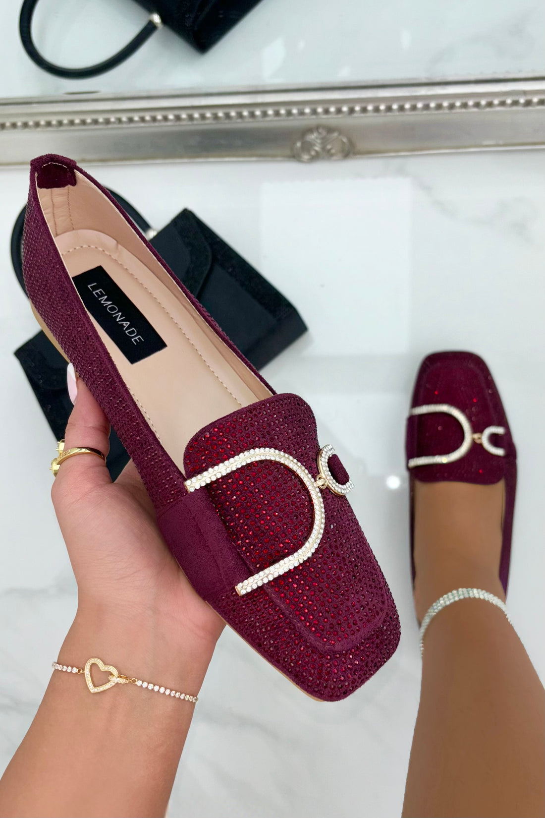 Crystal Imperial Suede Loafers Limited Edition Burgundy with slip on Loafers