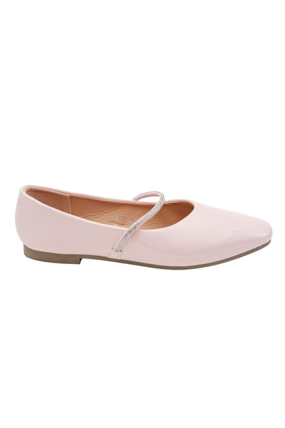 Crystal Belle Dolly Shoes Pink, showing slip-on design with elasticated crystal strap