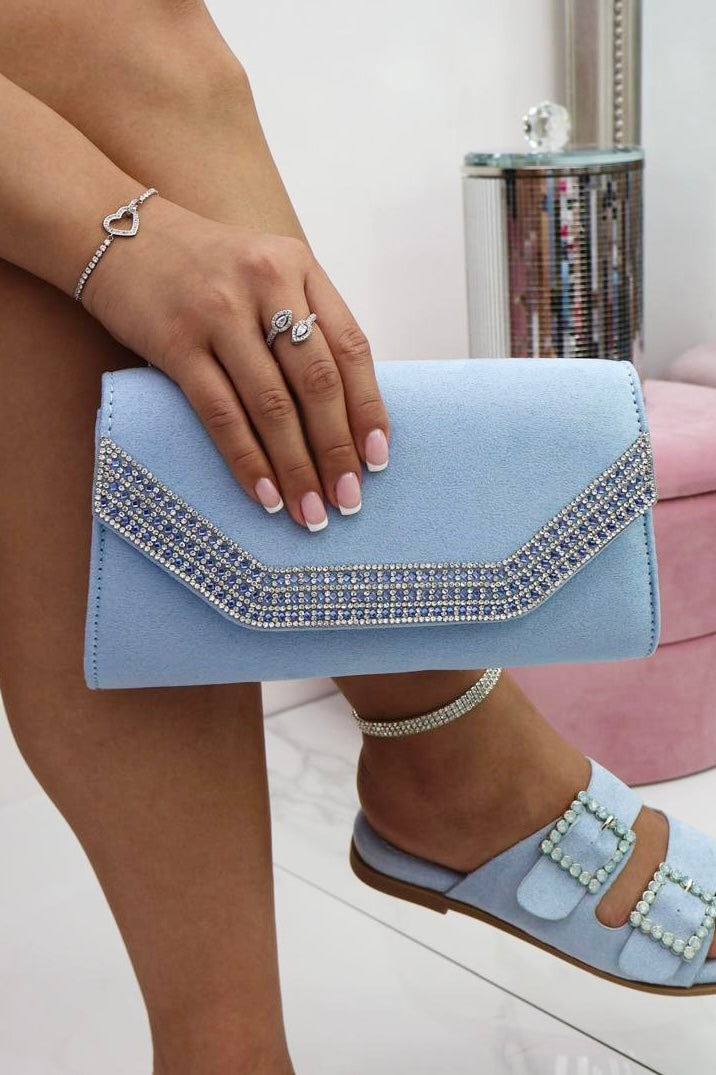 Crystal Royalty Bag Baby Blue with crystal Embellished
