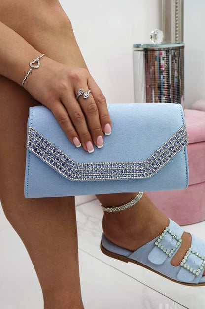 Crystal Royalty Bag Baby Blue with crystal Embellished