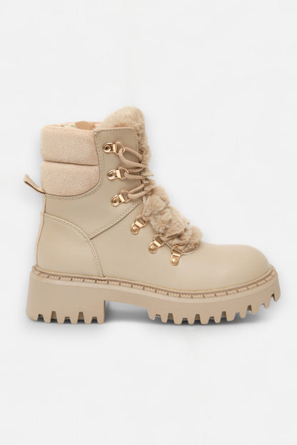 Fur Couture Ankle Boots Mocha, highlighting lace-up with gold-tone hardware