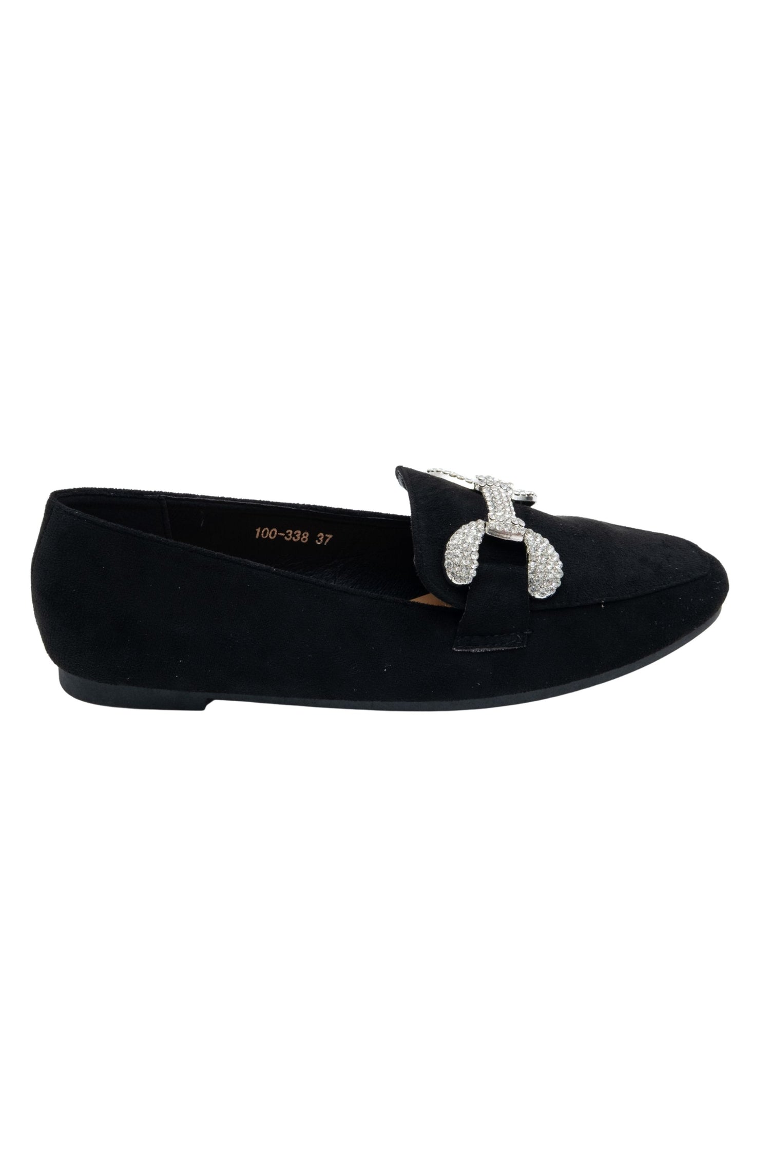 Crystal Diamond Dusk Loafers Black, capturing crystal-embellished buckle