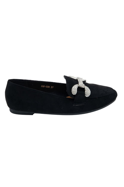 Crystal Diamond Dusk Loafers Black, capturing crystal-embellished buckle