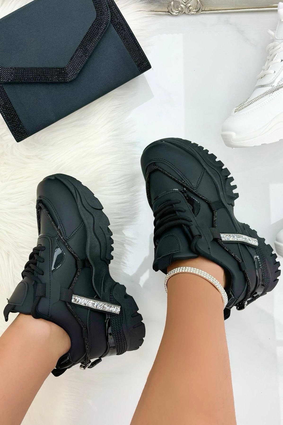 Crystal Track Luxe Chunky Trainers Black