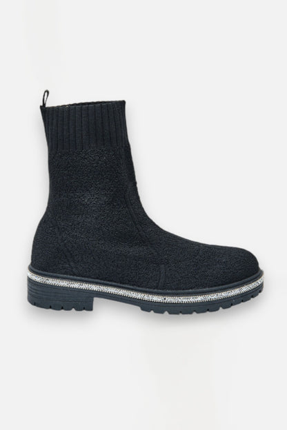 Sparkly Stretch Teddy Borg Sock Boots Black, bringing attention to sock Boots