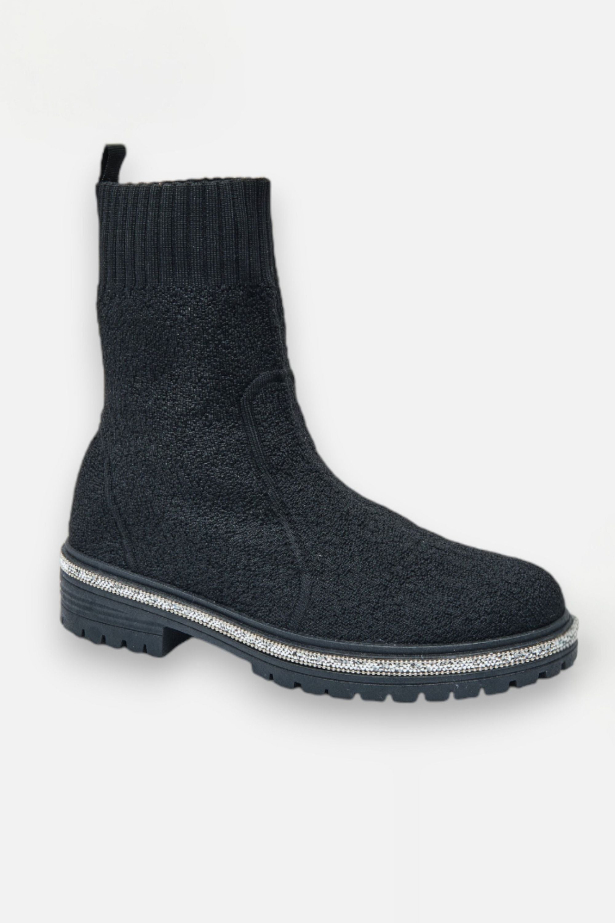 Sparkly Stretch Teddy Borg Sock Boots Black, capturing stretchy Material